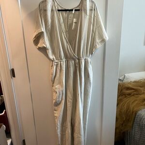 Anthropologie Cream Striped Jumpsuit
